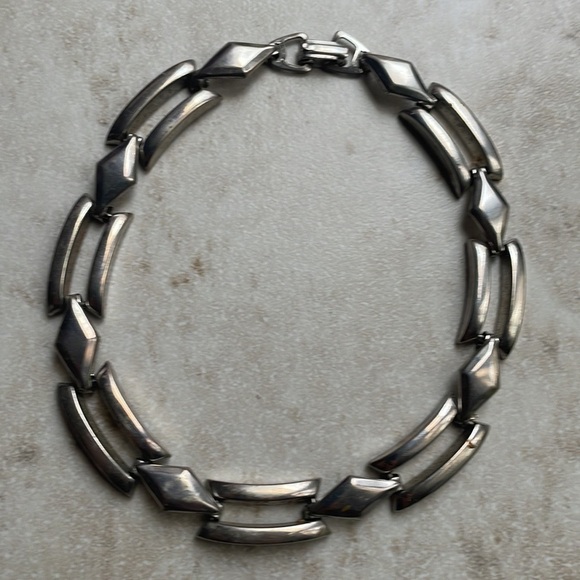 Vintage heavy metal choker necklace geometric diamonds large open links - Picture 13 of 16